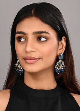 Magnificent Blue Pearl Stone Kundan Chandeliers