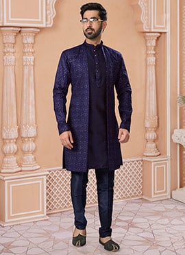 Magnificent Embroidered Jacquard Banarasi Silk Indowestern Sherwani