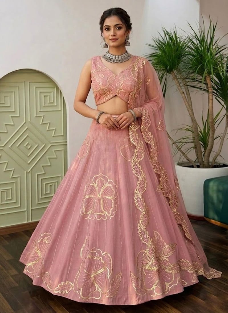 Magnificent Mauve Rangoli Crushed Silk Sequins Zari Embroidered Umbrella Lehenga After Six Wear