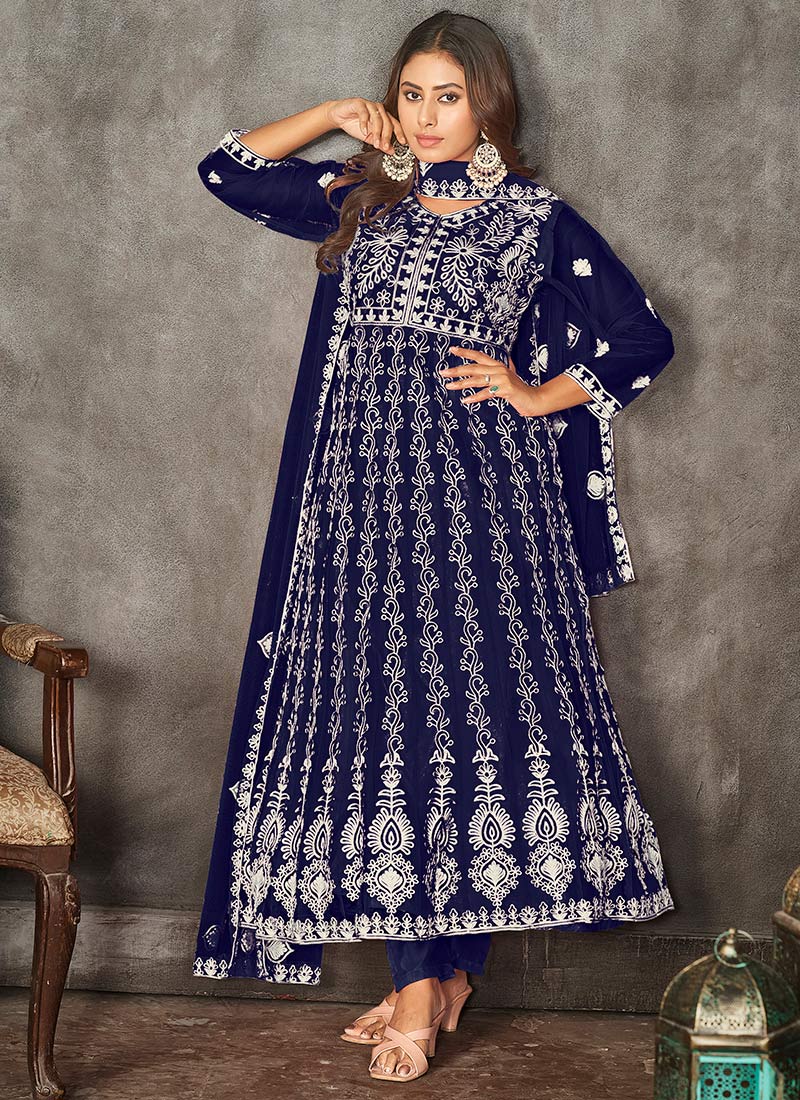 Magnificent Net Embroidered Anarkali Suit
