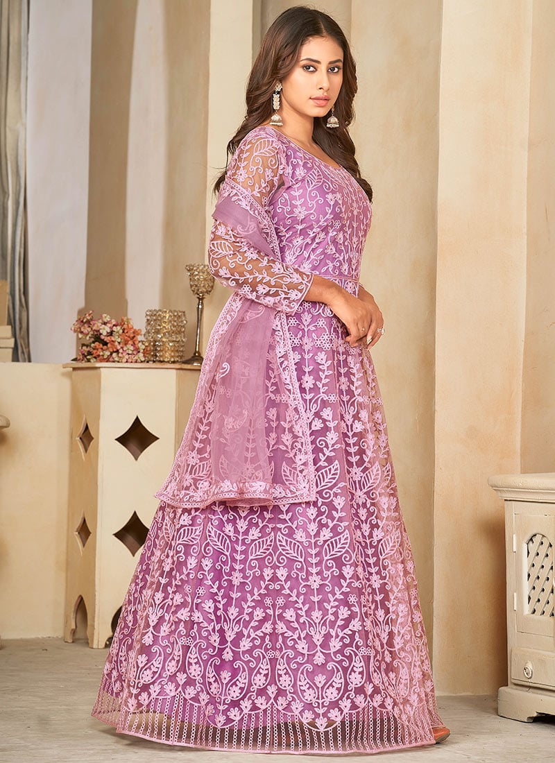Magnificent Net Embroidered Anarkali Suit