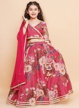 Magnificent Silk Printed Kids Girls Umbrella Lehenga