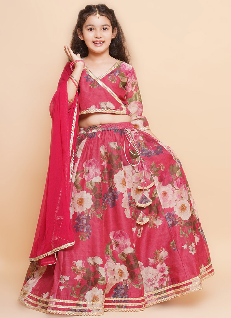 Magnificent Silk Printed Kids Girls Umbrella Lehenga Festive Wear
