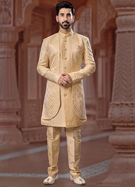 Magnificently Sequins Jacquard Dupion Silk Indowestern Sherwani