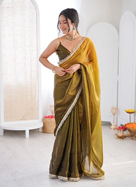 Mahendi Fandy Satin Shaded Zari Lace Border Saree