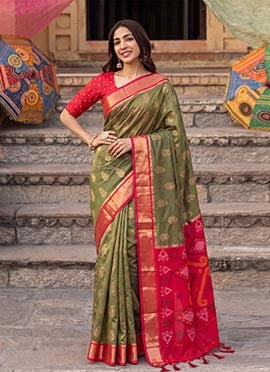 Mahendi Silk Zari Jacquard Woven Saree