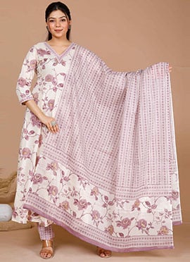 Majestic Blended Cotton Printed Anarkali Suit
