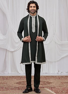 Majestic Dark Green Armani Hand Embroidered Lace Kurta Pyjama