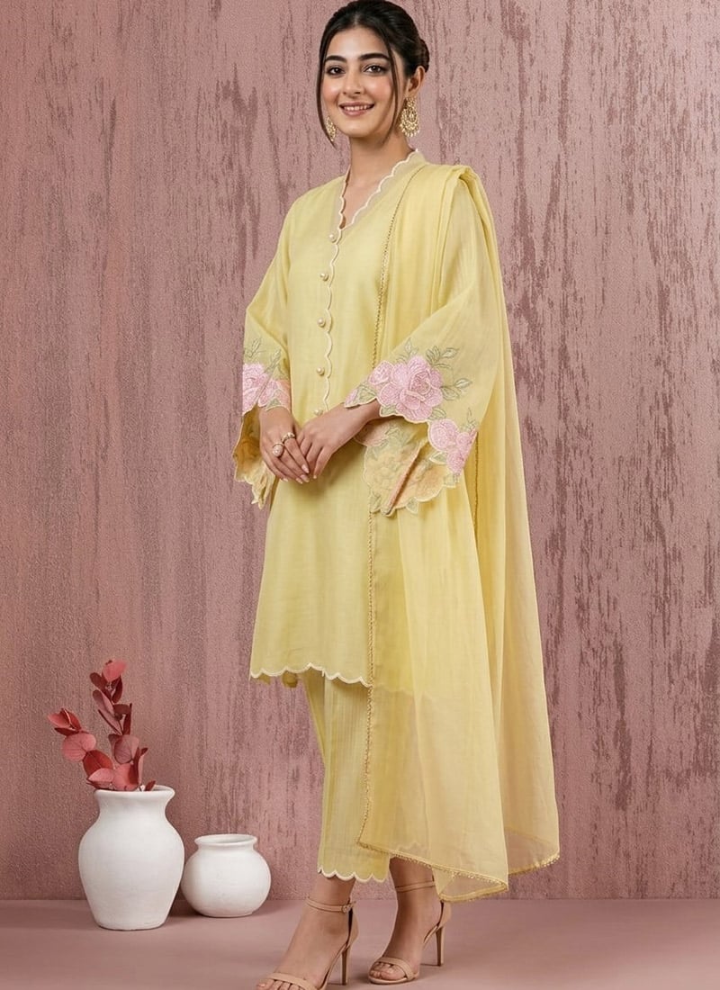 Majestic Green Satin Blend Embroidered Resham Straight Pant Suit After Six Wear