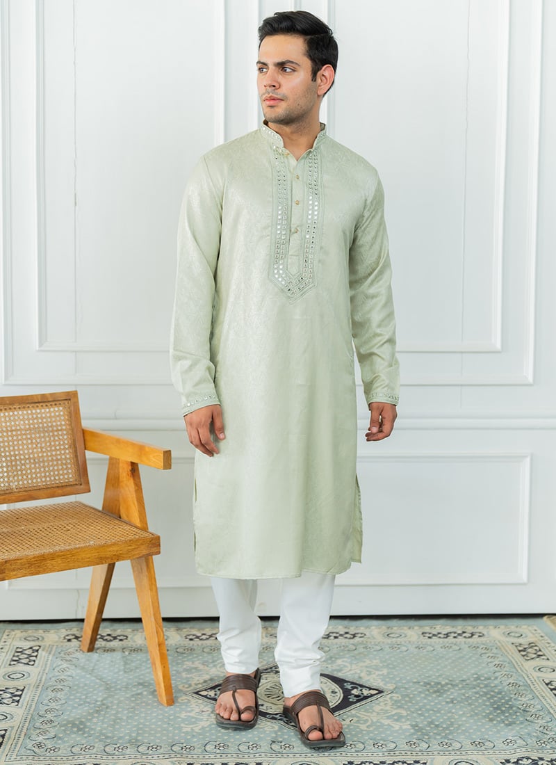 Majestic Green Viscose Jacquard Celebration Kurta Pyjama Set Festive Wear