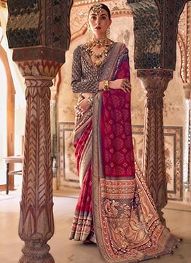 Majestic Maroon Viscose Silk Saree Featuring Royal Rajwadi Prints
