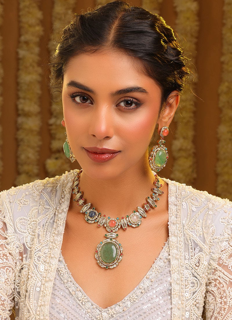 Majestic Multicolored Kundan Stones Necklace Wedding Wear