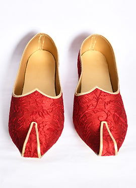 Majestic Red Dupion Silk Embroidered Mojri