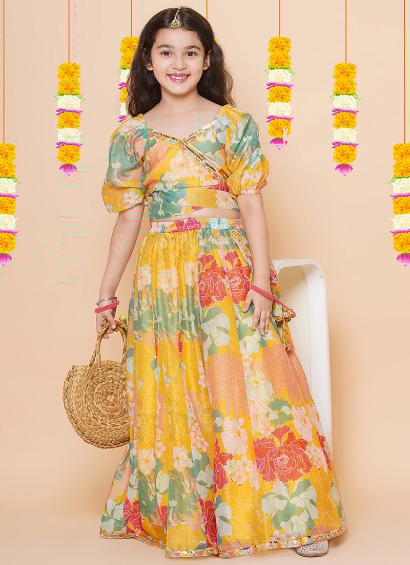 Kids Girls Majestic Silk Printed Kids Girls Umbrella Lehenga Festive Wear