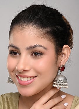 Majestic Silver Pearl Stone Jhumka