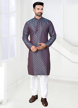 Majestic Violet Jacquard Silk Kurta Pyjama