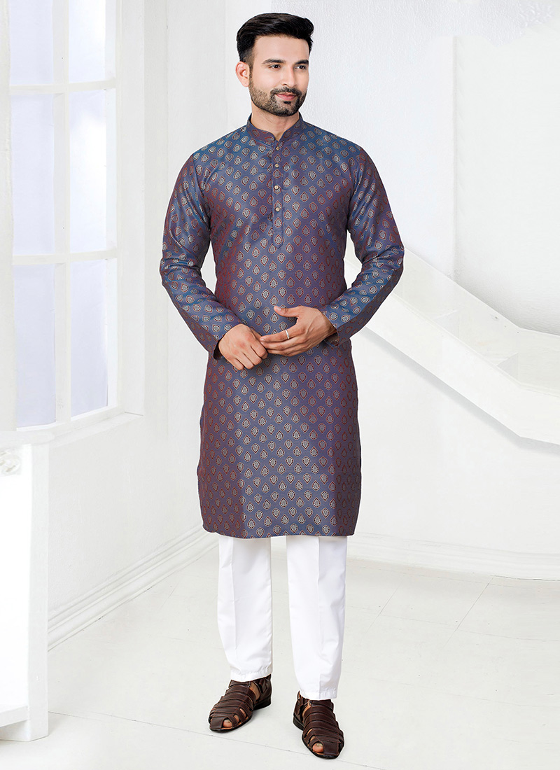 Majestic Violet Jacquard Silk Kurta Pyjama Festive Wear
