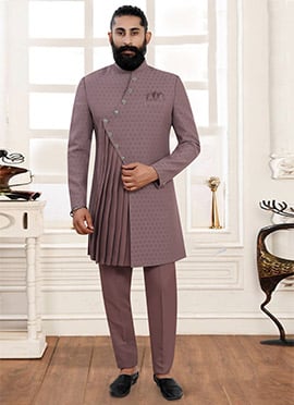 Majestic Wine Jacquard Indowestern Sherwani