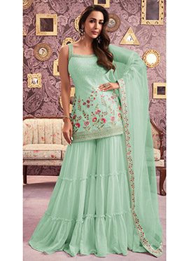 Malaika Arora Green Georgette Embroidered Sequins Palazzo Suit