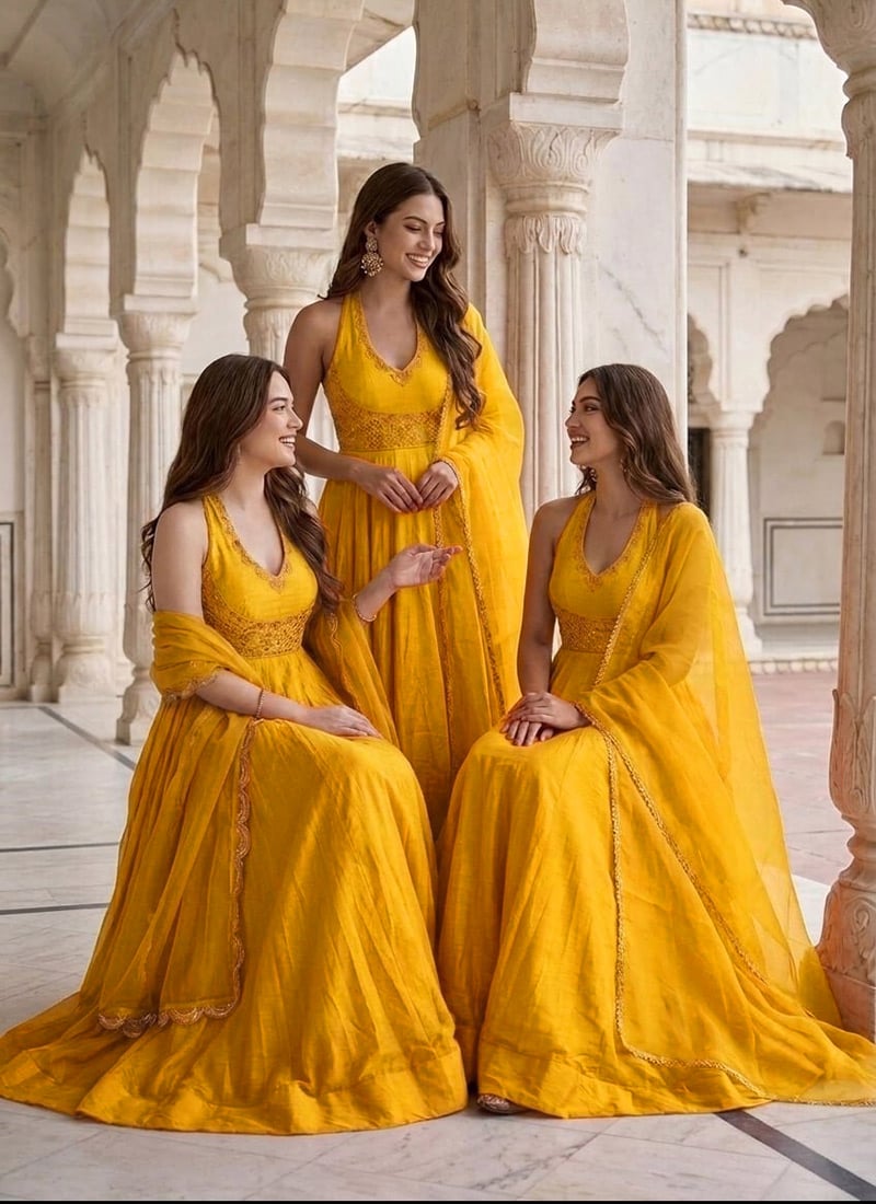 Marigold Yellow Silk Zari Resham Embroidered Anarkali Suit Festive Wear