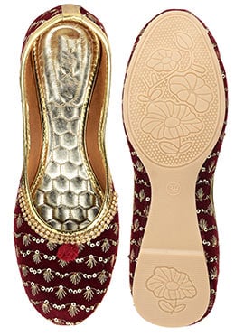 Maroon  Zari Sequins Juti