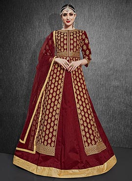 Maroon Art Silk Anarkali A Line Lehenga