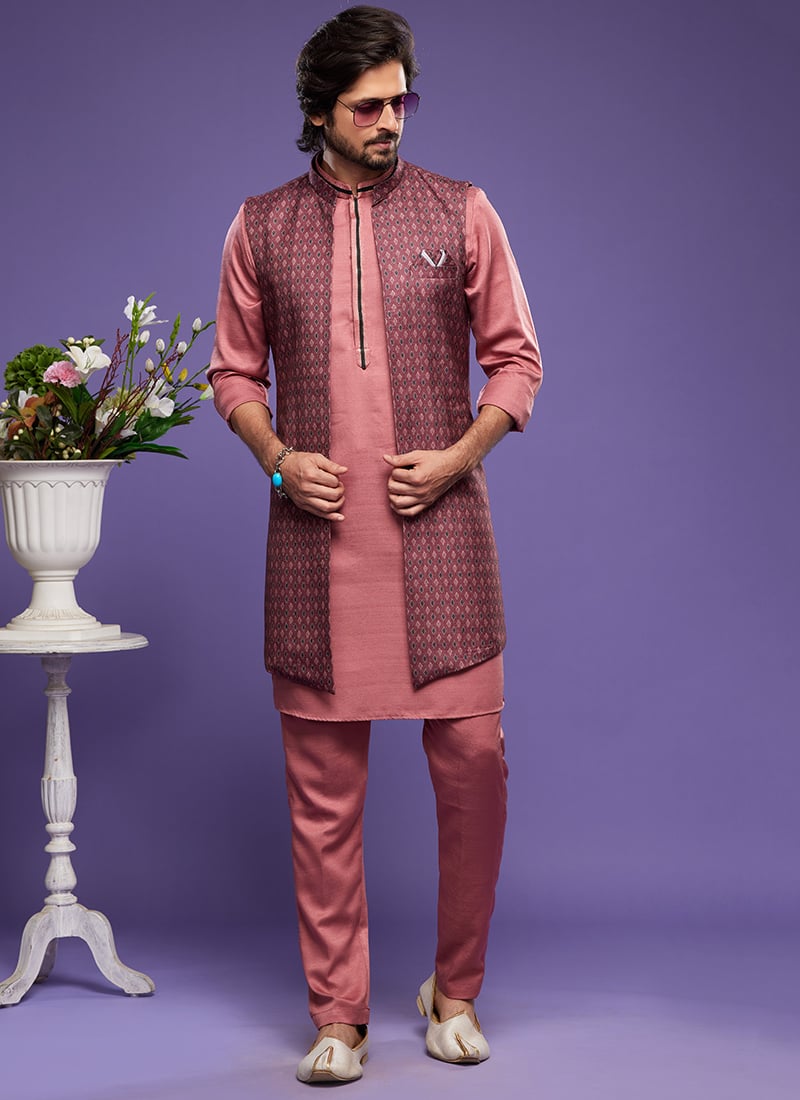 Maroon Art Silk Banarasi Bandi Set Festive Wear