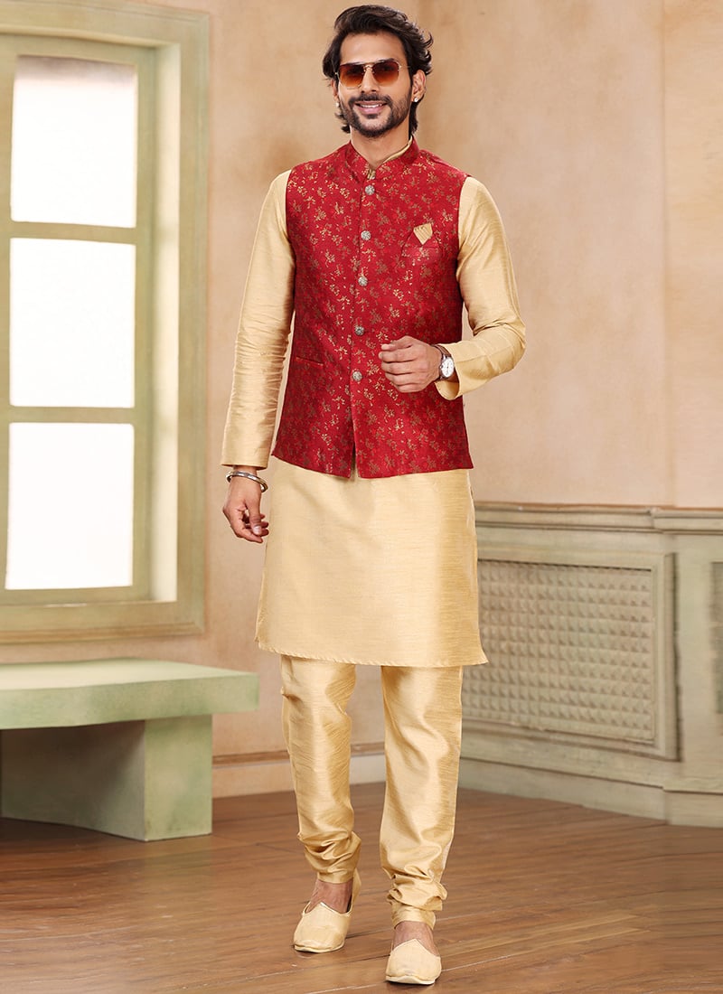 Maroon Art Silk Bandi Set Festive Wear