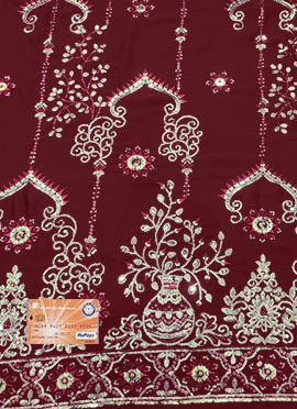 Maroon Rangoli Silk Embroidered Sequins Fabric