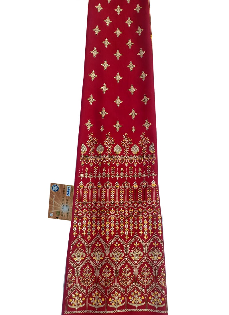 Maroon Art Silk Foil Printed Kali Fabric