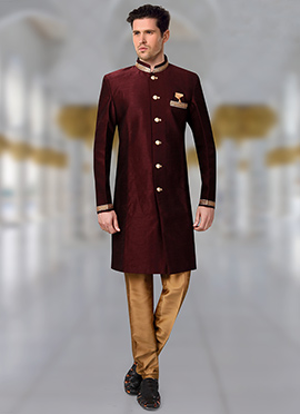 Maroon Art Silk Indowestern Sherwani