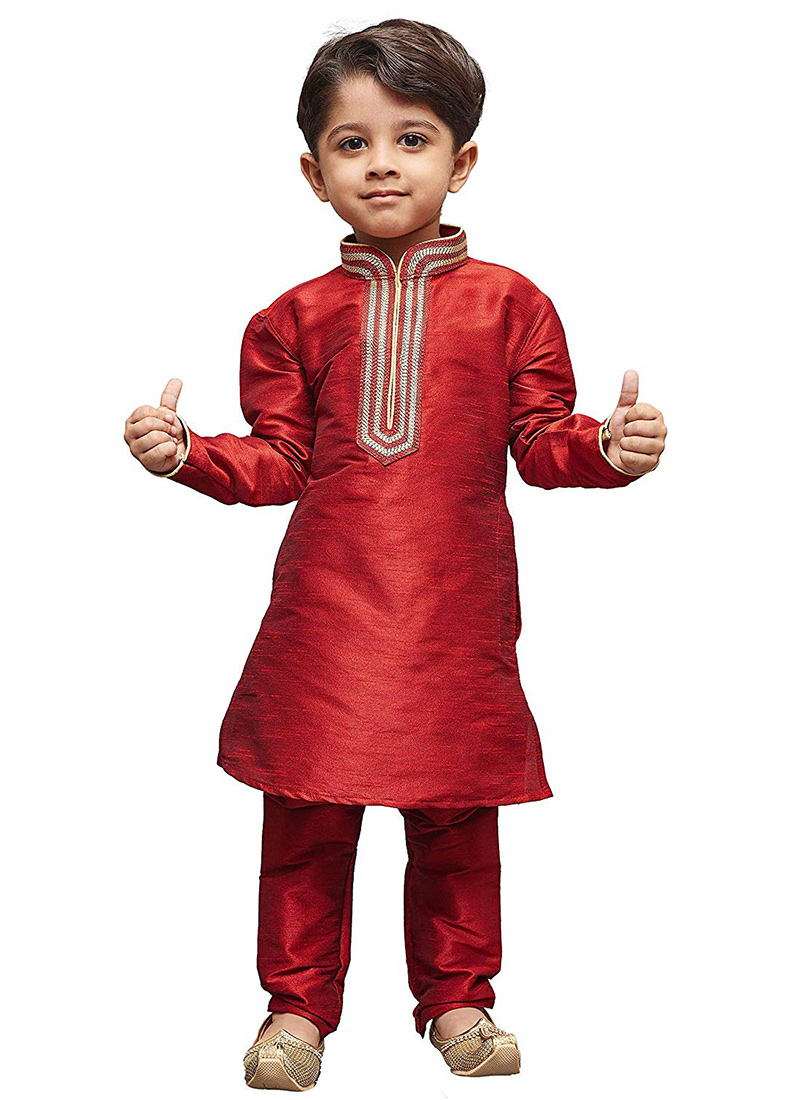 Maroon Art Silk Kurta Pyjama