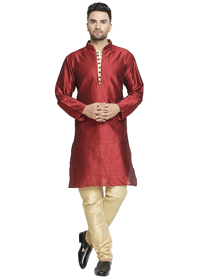 Maroon Art Silk Kurta Pyjama Set