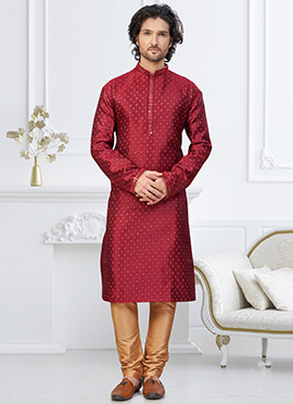 Maroon Banarasi Jacquard Silk Kurta Pyjama