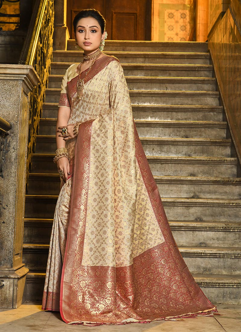 Maroon Banarasi Silk Jacquard Saree