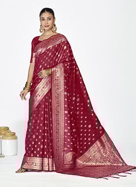 Maroon Banarasi Silk Zari Woven Ravishing Saree