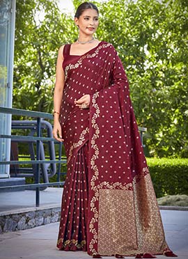 Maroon Banarasi Silk Zari Woven Saree