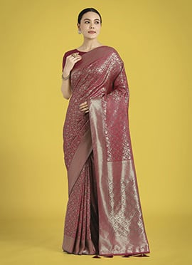 Maroon Banarasi Silk Zari Woven Saree