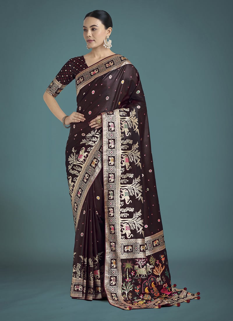 Maroon Banarasi Silk Zari Woven Saree