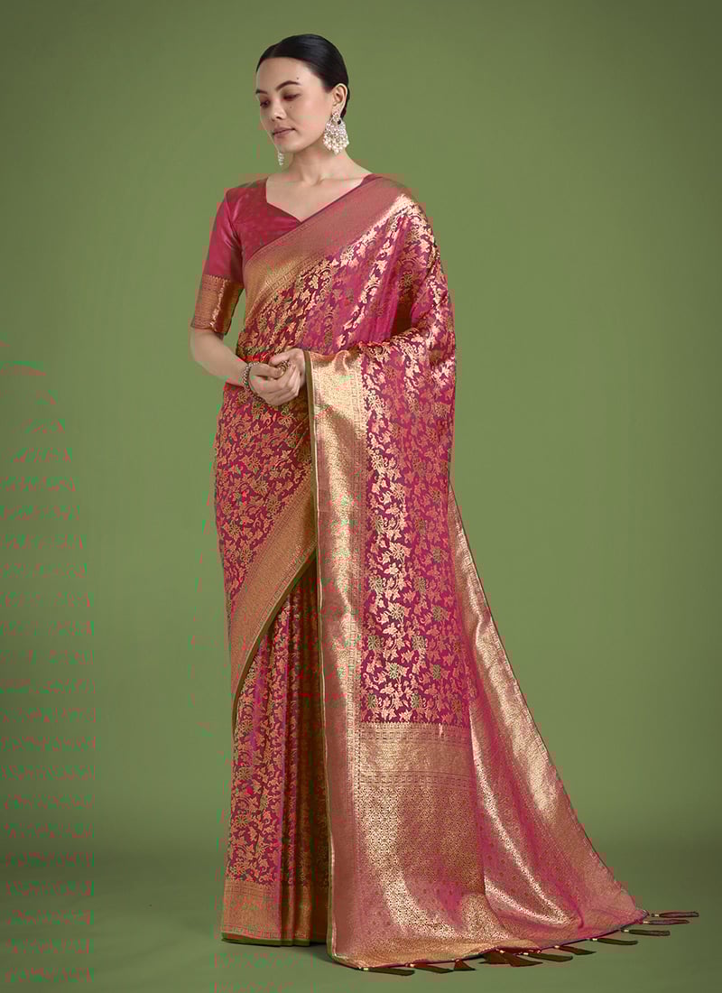 Maroon Banarasi Silk Zari Woven Saree Festive Wear