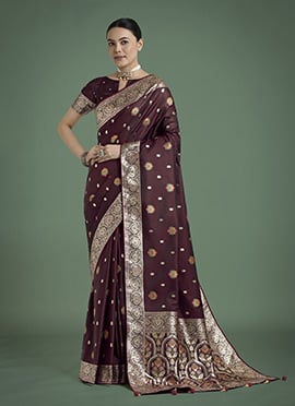 Maroon Banarasi Silk Zari Woven Saree