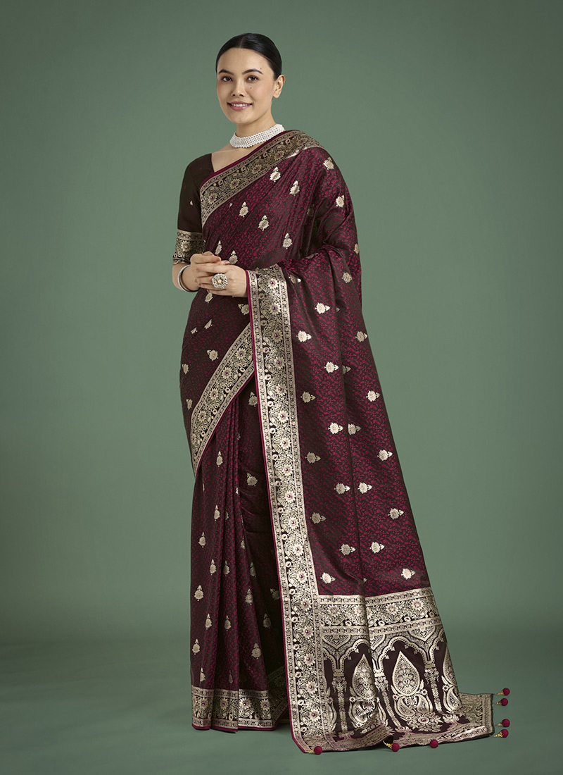 Maroon Banarasi Silk Zari Woven Saree