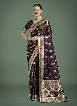 Maroon Banarasi Silk Zari Woven Saree