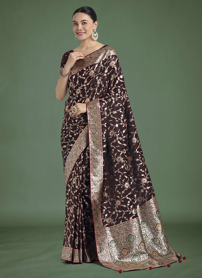 Maroon Banarasi Silk Zari Woven Saree Festive Wear
