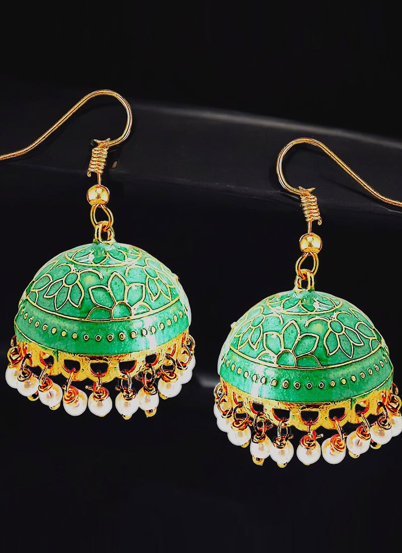 Maroon Beads Meenakari Jhumka Festive Wear