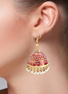 Maroon Beads Meenakari Jhumka