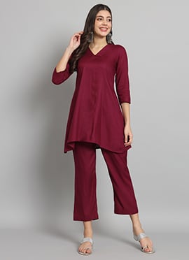 Maroon Blended Cotton Co ord Set