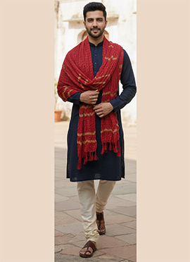 Maroon Chanderi Silk Zari Mens Stole