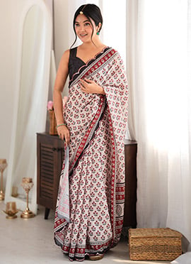 Maroon Chinon Mirror Work Printed Saree