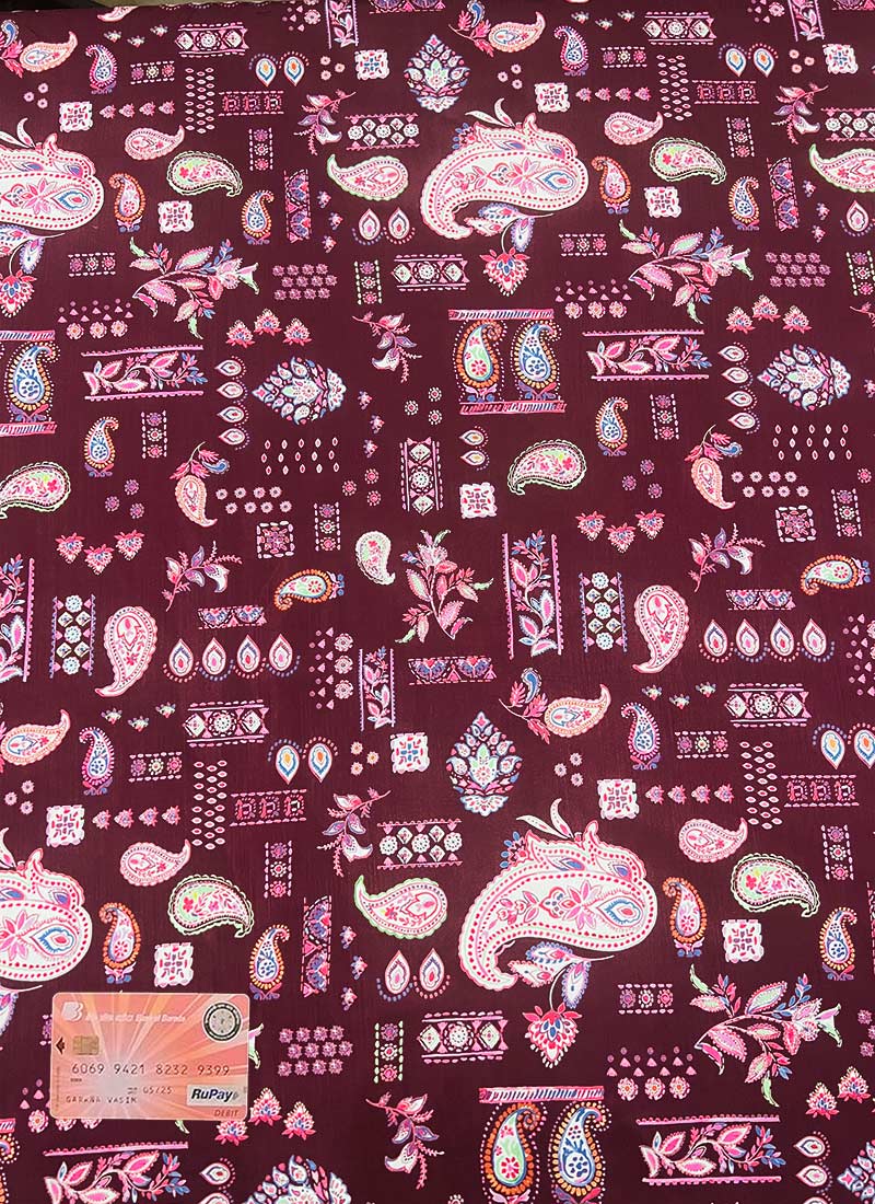 Maroon Color Digital Print Kota Silk Fabric